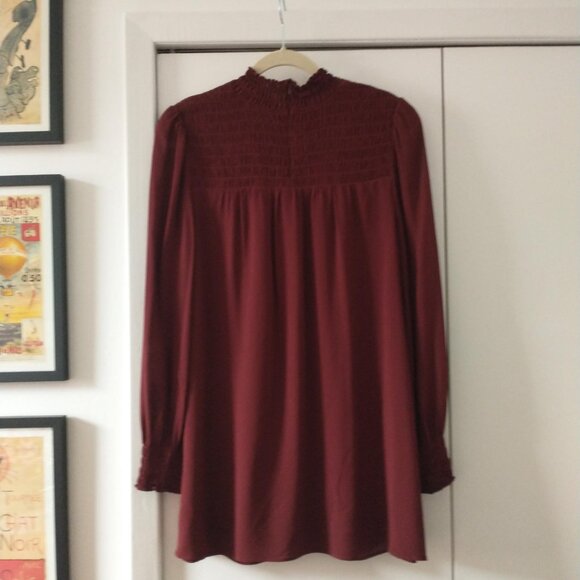Reformation Brandi Smocked Long Sleeve Plum/Deep Red Mini Dress - Picture 14 of 16